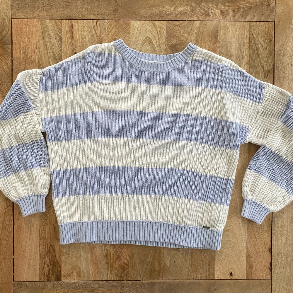 Hollister Lavender and Cream Striped Crew Neck Sweater